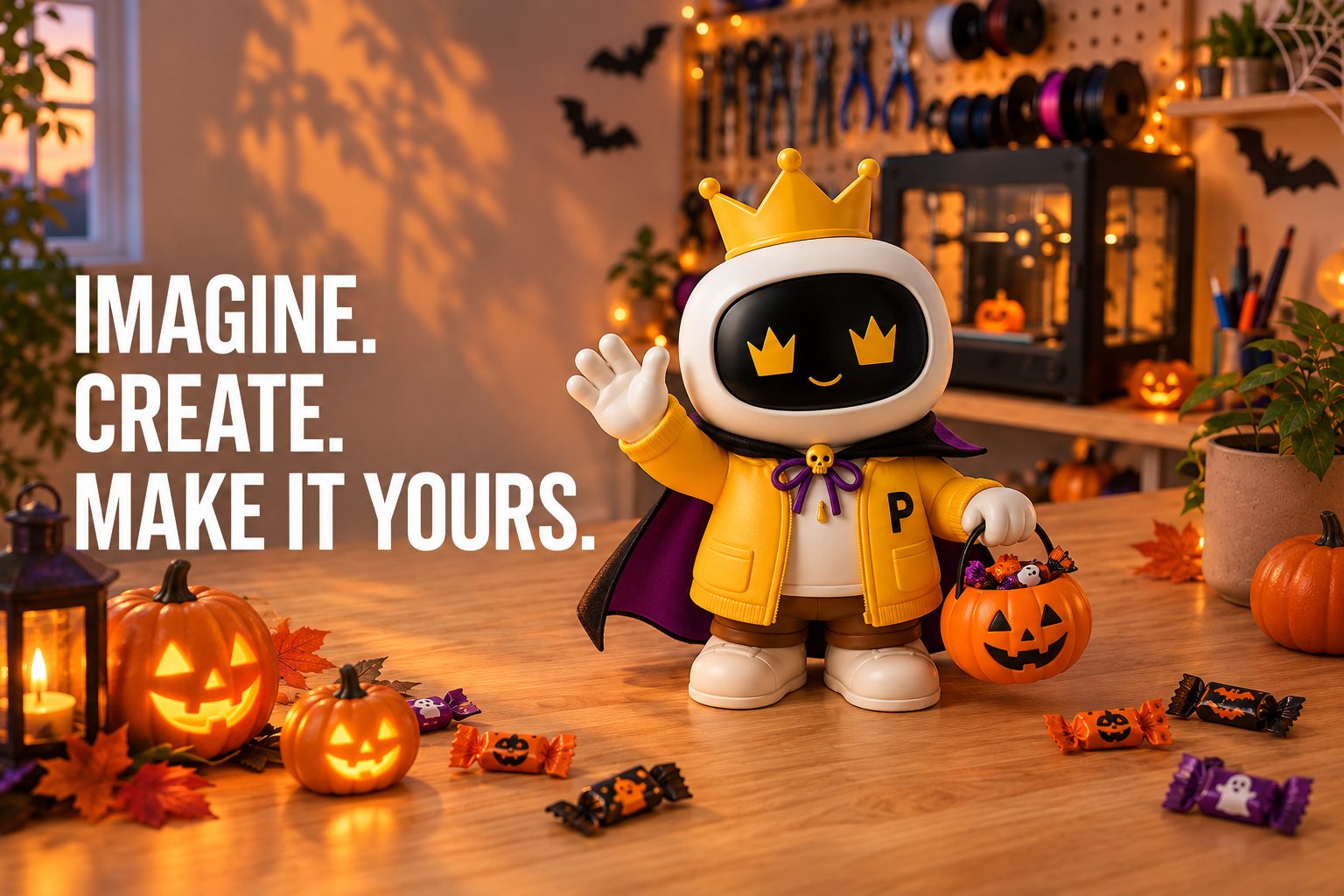 Crowney in his Halloween costume at The Prince Lab — Imagine. Create. Make it Yours.